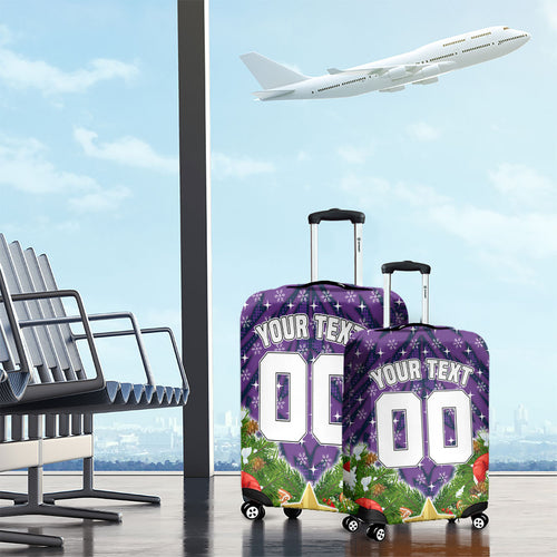 Personalised Melbourne Storm Rugby Christmas Luggage Cover Santa Rugby Mascot - Pine Wreath Festive