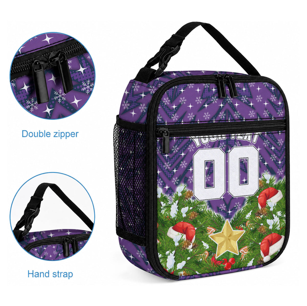 Personalised Melbourne Storm Rugby Christmas Lunch Bag Santa Rugby Mascot - Pine Wreath Festive