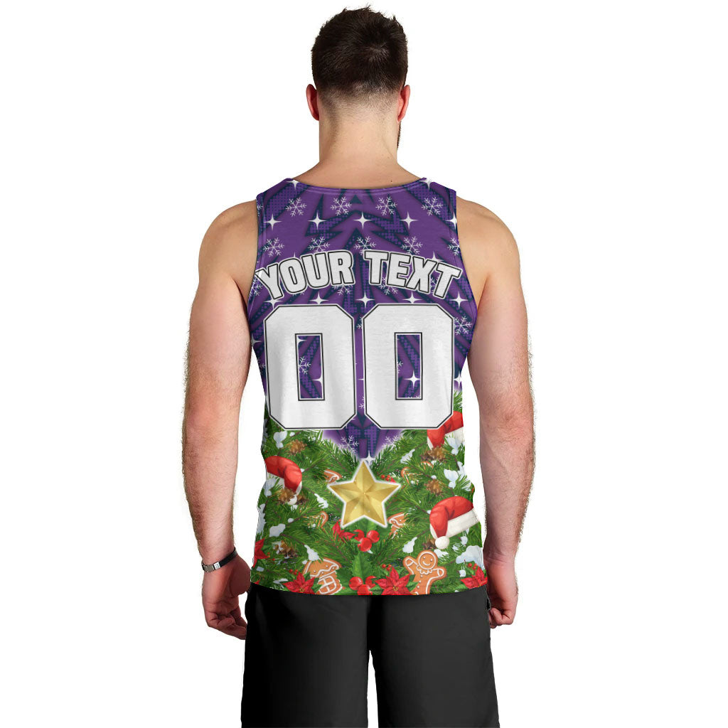 Personalised Melbourne Storm Rugby Christmas Men Tank Top Santa Rugby Mascot - Pine Wreath Festive