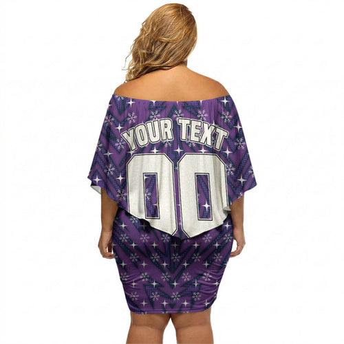 Personalised Melbourne Storm Rugby Christmas Off Shoulder Short Dress Santa Rugby Mascot - Pine Wreath Festive