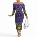 Personalised Melbourne Storm Rugby Christmas Off The Shoulder Long Sleeve Dress Santa Rugby Mascot - Pine Wreath Festive