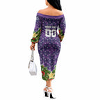 Personalised Melbourne Storm Rugby Christmas Off The Shoulder Long Sleeve Dress Santa Rugby Mascot - Pine Wreath Festive