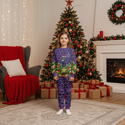 Personalised Melbourne Storm Rugby Christmas Pajama Set Santa Rugby Mascot - Pine Wreath Festive
