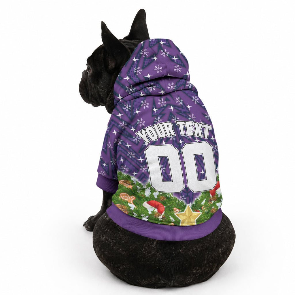 Personalised Melbourne Storm Rugby Christmas Pet Hoodie Santa Rugby Mascot - Pine Wreath Festive