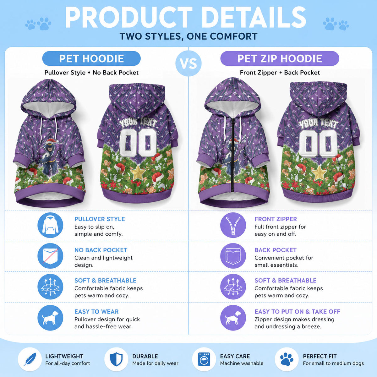 Personalised Melbourne Storm Rugby Christmas Pet Hoodie Santa Rugby Mascot - Pine Wreath Festive