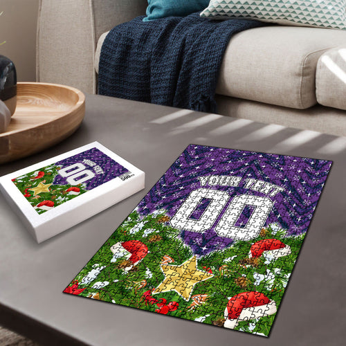 Personalised Melbourne Storm Rugby Christmas Puzzle Santa Rugby Mascot - Pine Wreath Festive