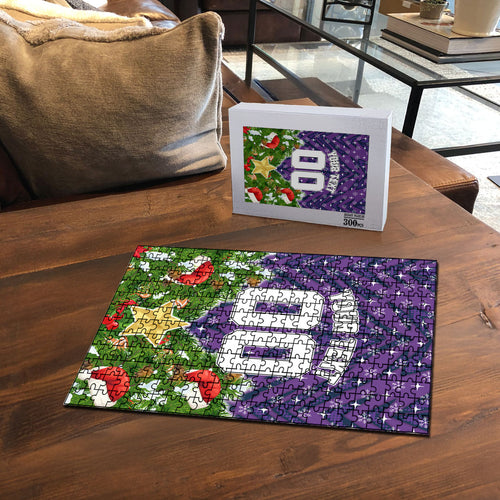 Personalised Melbourne Storm Rugby Christmas Puzzle Santa Rugby Mascot - Pine Wreath Festive