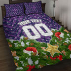 Personalised Melbourne Storm Rugby Christmas Quilt Bed Set Santa Rugby Mascot - Pine Wreath Festive