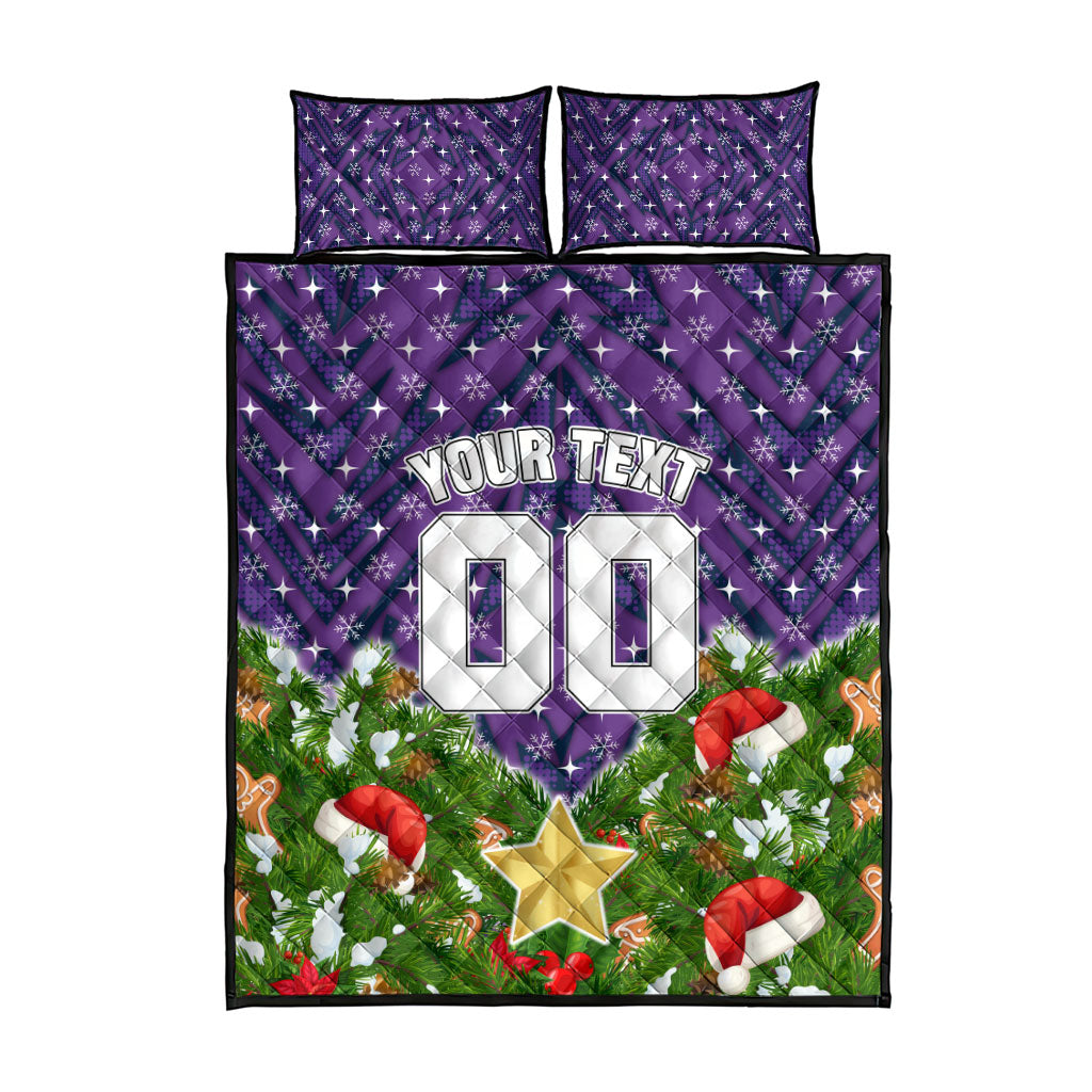 Personalised Melbourne Storm Rugby Christmas Quilt Bed Set Santa Rugby Mascot - Pine Wreath Festive
