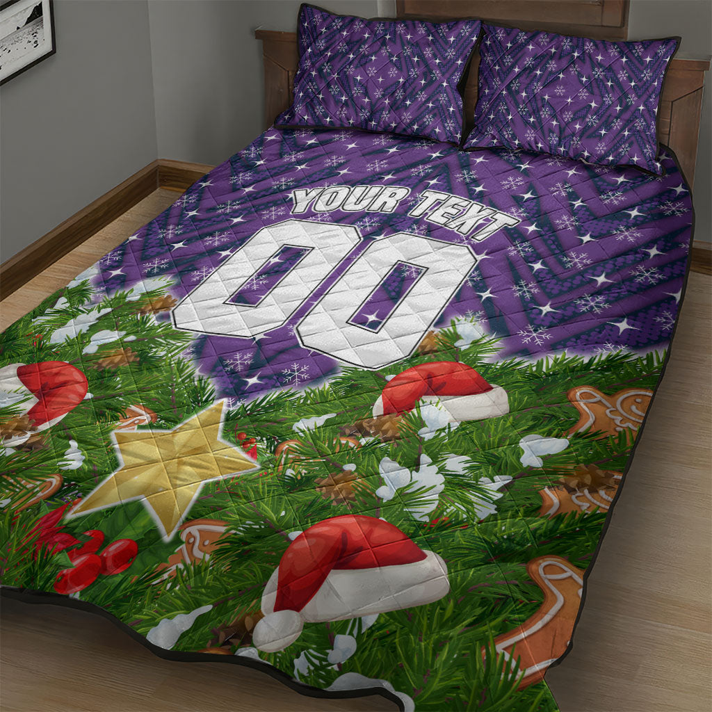 Personalised Melbourne Storm Rugby Christmas Quilt Bed Set Santa Rugby Mascot - Pine Wreath Festive