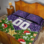 Personalised Melbourne Storm Rugby Christmas Quilt Bed Set Santa Rugby Mascot - Pine Wreath Festive