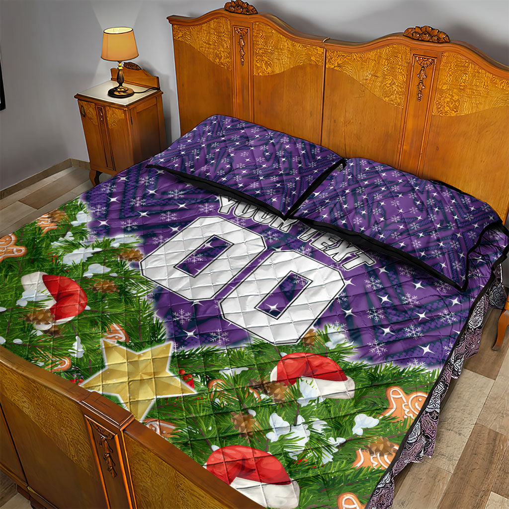 Personalised Melbourne Storm Rugby Christmas Quilt Bed Set Santa Rugby Mascot - Pine Wreath Festive