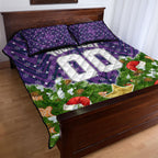 Personalised Melbourne Storm Rugby Christmas Quilt Bed Set Santa Rugby Mascot - Pine Wreath Festive