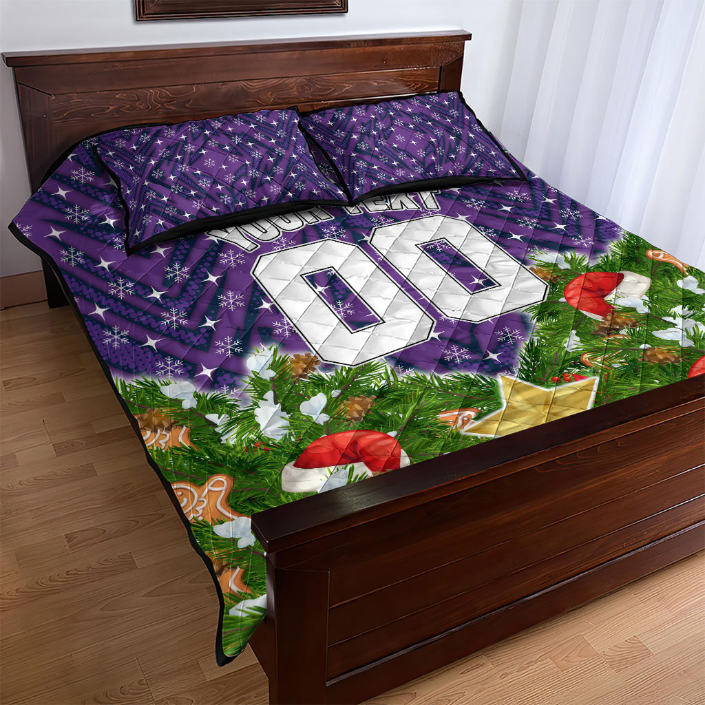 Personalised Melbourne Storm Rugby Christmas Quilt Bed Set Santa Rugby Mascot - Pine Wreath Festive