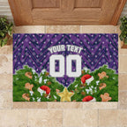 Personalised Melbourne Storm Rugby Christmas Rubber Doormat Santa Rugby Mascot - Pine Wreath Festive