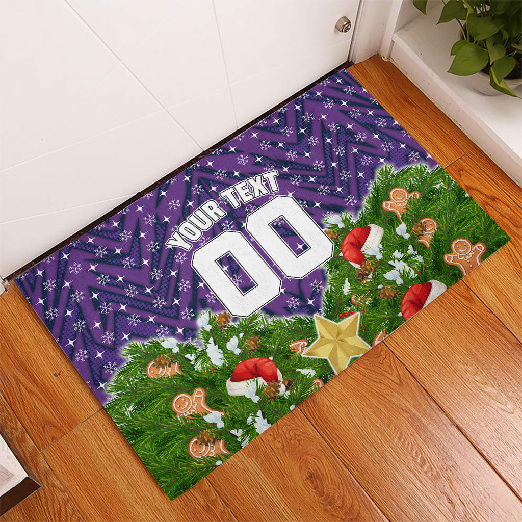 Personalised Melbourne Storm Rugby Christmas Rubber Doormat Santa Rugby Mascot - Pine Wreath Festive