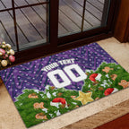 Personalised Melbourne Storm Rugby Christmas Rubber Doormat Santa Rugby Mascot - Pine Wreath Festive