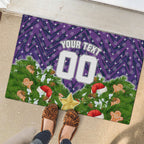Personalised Melbourne Storm Rugby Christmas Rubber Doormat Santa Rugby Mascot - Pine Wreath Festive