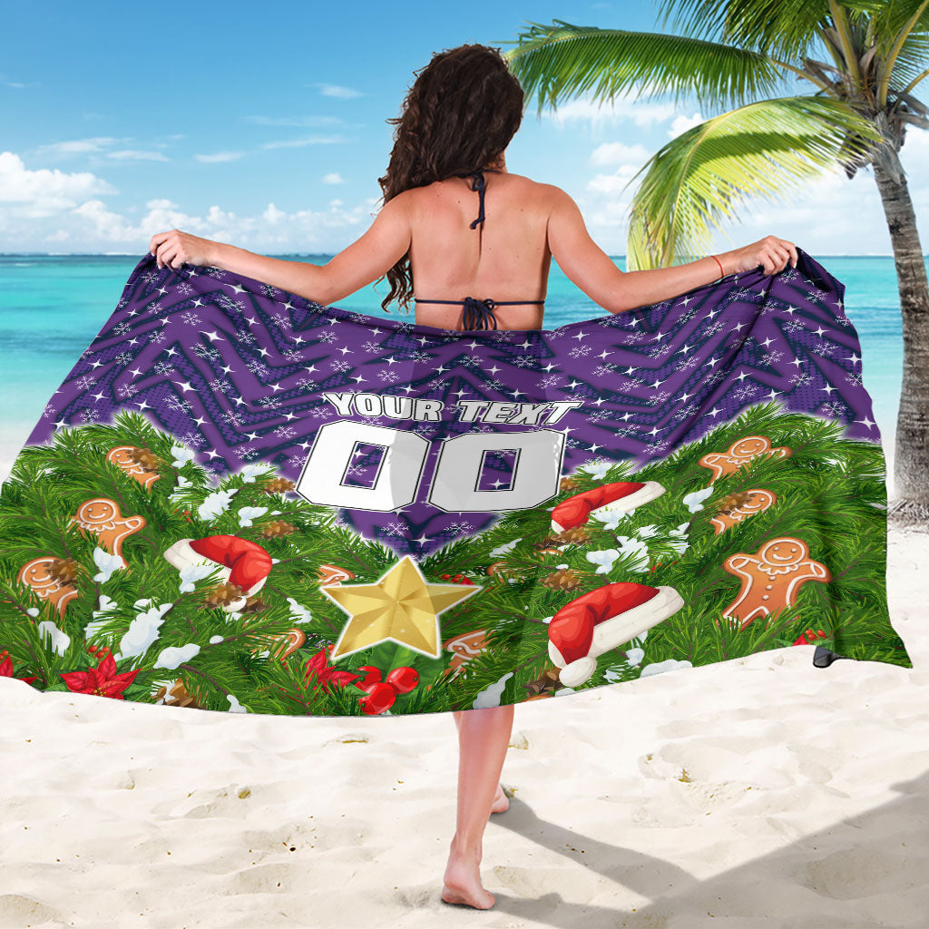 Personalised Melbourne Storm Rugby Christmas Sarong Santa Rugby Mascot - Pine Wreath Festive