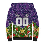 Personalised Melbourne Storm Rugby Christmas Sherpa Hoodie Santa Rugby Mascot - Pine Wreath Festive