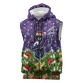 Personalised Melbourne Storm Rugby Christmas Sleeveless Zip Hoodie Santa Rugby Mascot - Pine Wreath Festive