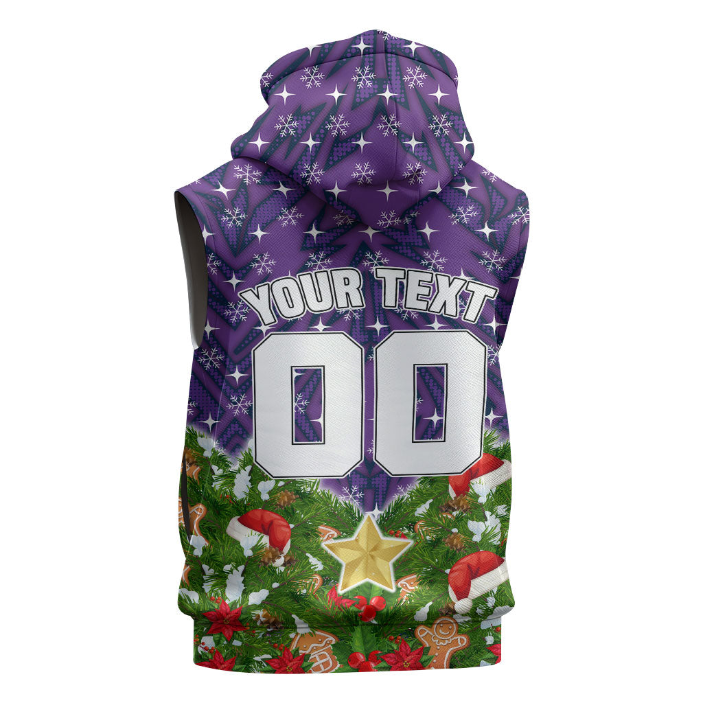 Personalised Melbourne Storm Rugby Christmas Sleeveless Zip Hoodie Santa Rugby Mascot - Pine Wreath Festive