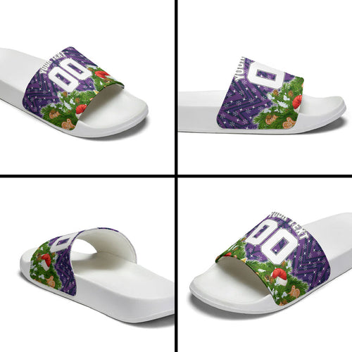 Personalised Melbourne Storm Rugby Christmas Slide Sandals Santa Rugby Mascot - Pine Wreath Festive