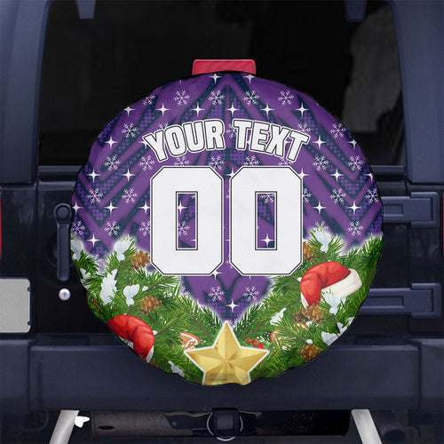 Personalised Melbourne Storm Rugby Christmas Spare Tire Cover Santa Rugby Mascot - Pine Wreath Festive