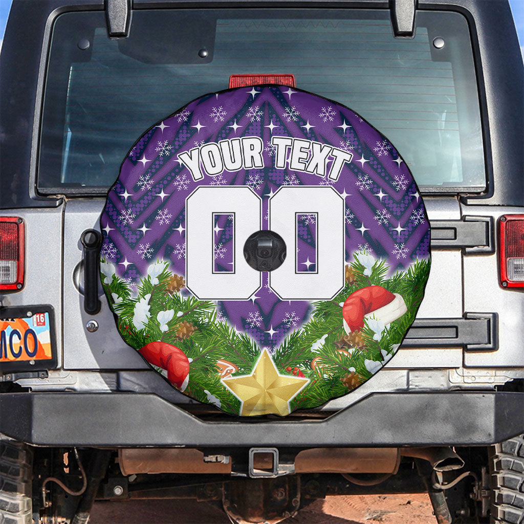 Personalised Melbourne Storm Rugby Christmas Spare Tire Cover Santa Rugby Mascot - Pine Wreath Festive