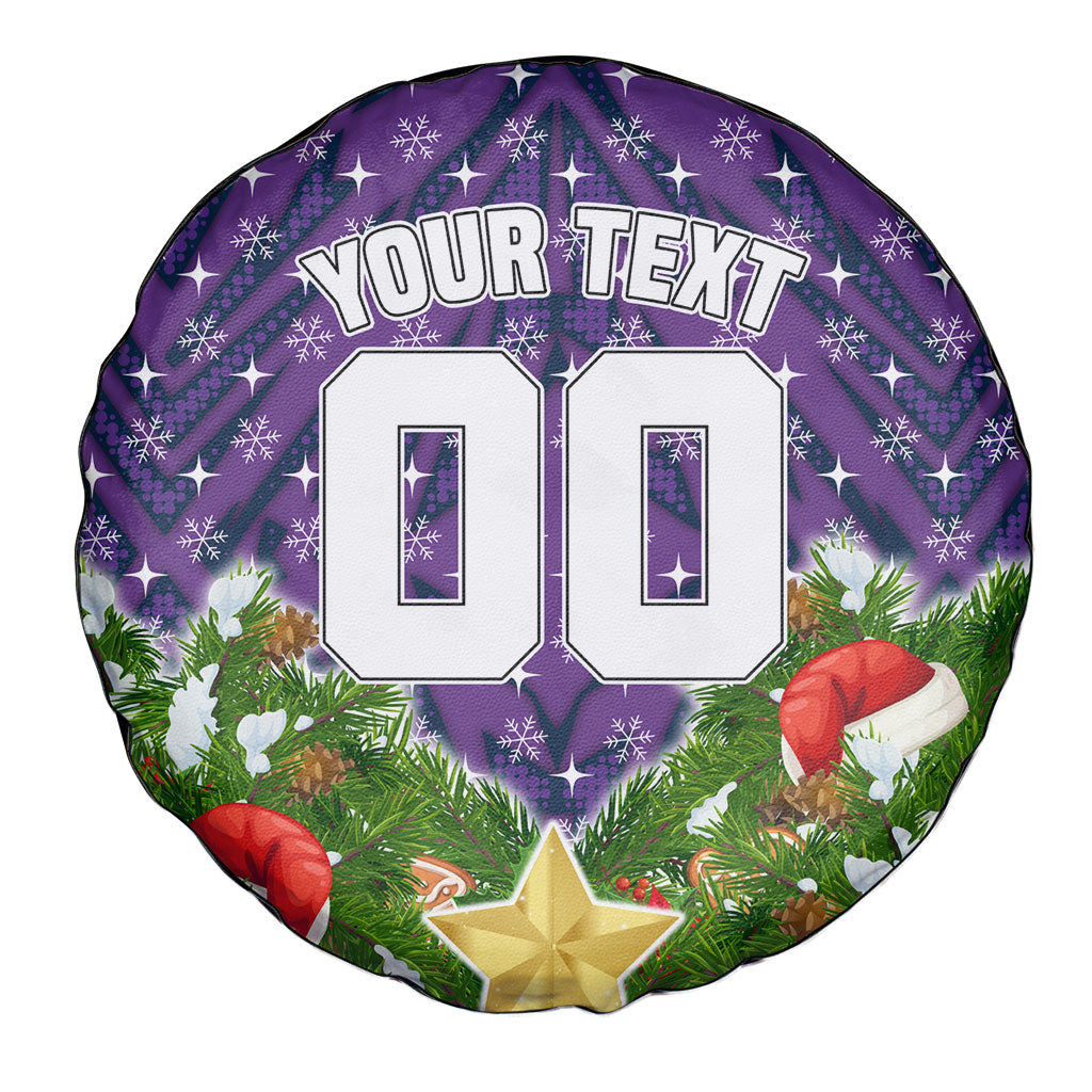Personalised Melbourne Storm Rugby Christmas Spare Tire Cover Santa Rugby Mascot - Pine Wreath Festive