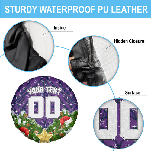 Personalised Melbourne Storm Rugby Christmas Spare Tire Cover Santa Rugby Mascot - Pine Wreath Festive