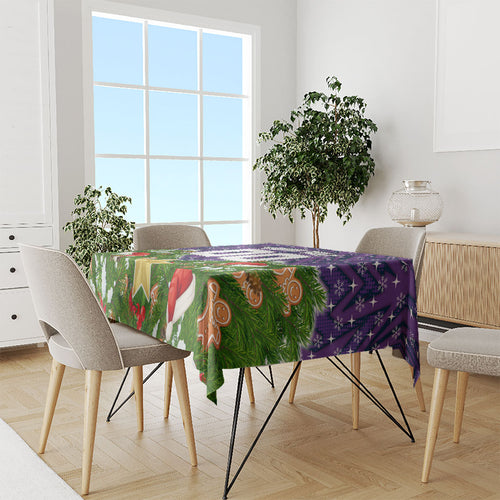 Personalised Melbourne Storm Rugby Christmas Tablecloth Santa Rugby Mascot - Pine Wreath Festive