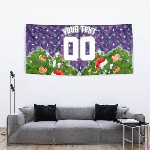 Personalised Melbourne Storm Rugby Christmas Tapestry Santa Rugby Mascot - Pine Wreath Festive