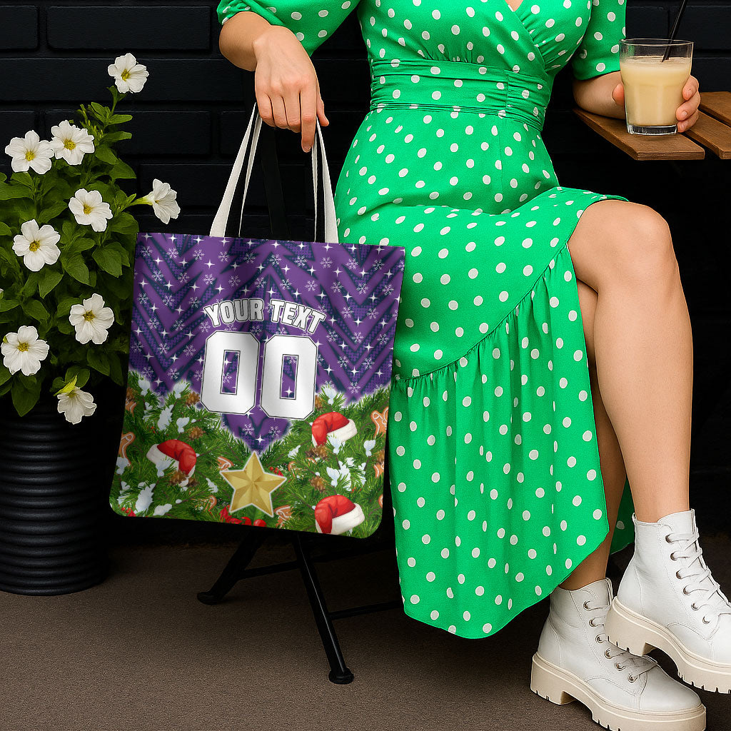 Personalised Melbourne Storm Rugby Christmas Tote Bag Santa Rugby Mascot - Pine Wreath Festive