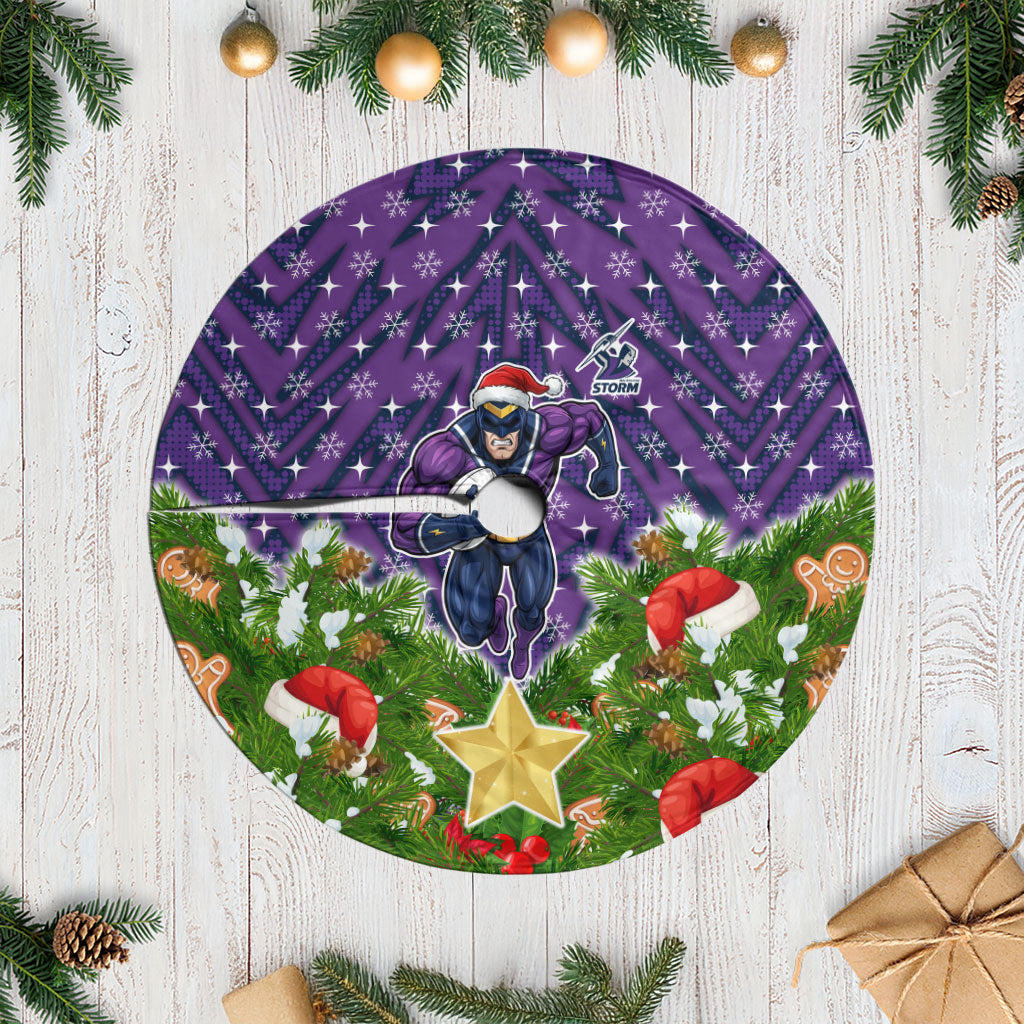 Melbourne Storm Rugby Christmas Tree Skirt Santa Rugby Mascot - Pine Wreath Festive