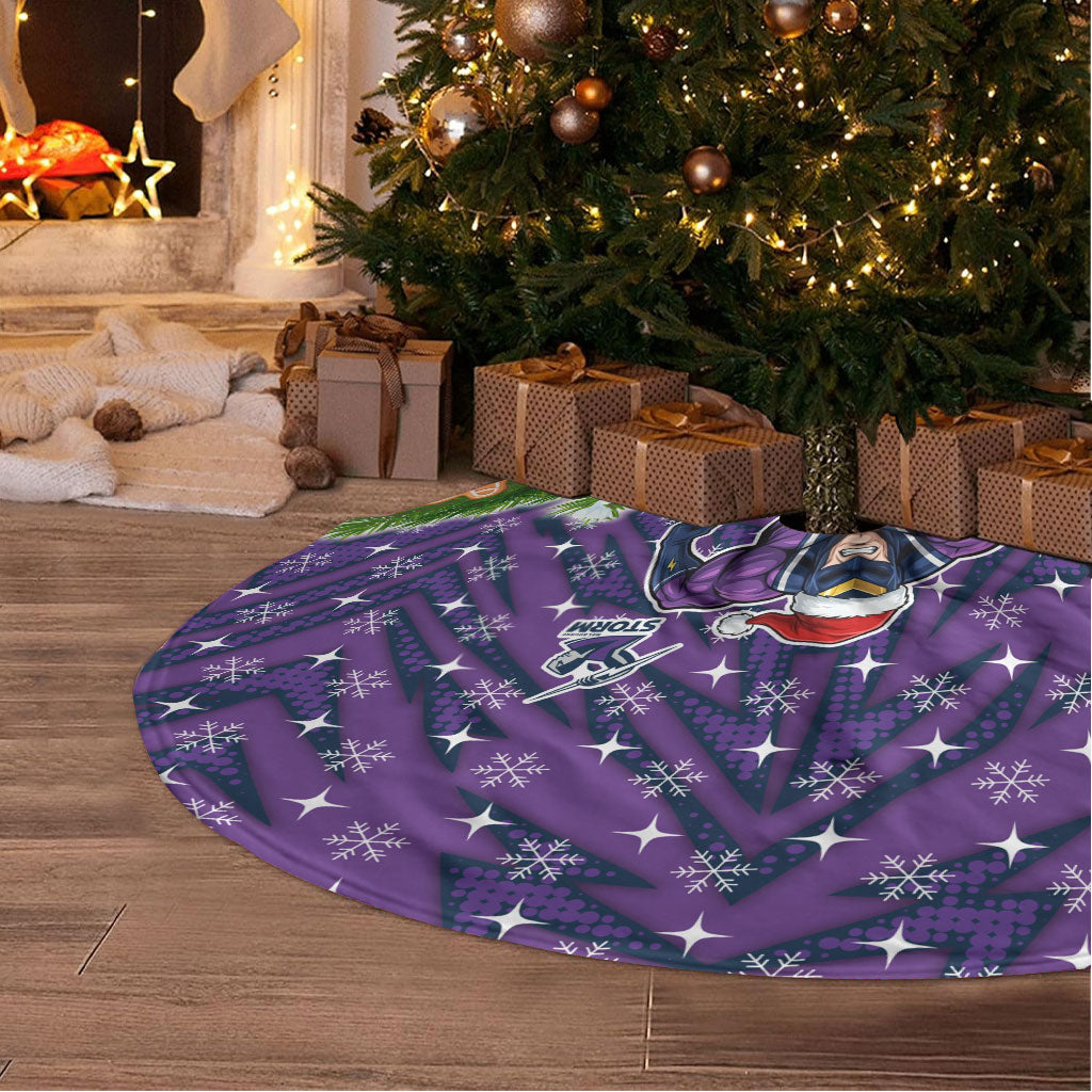 Melbourne Storm Rugby Christmas Tree Skirt Santa Rugby Mascot - Pine Wreath Festive