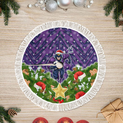 Melbourne Storm Rugby Christmas Tree Skirt Santa Rugby Mascot - Pine Wreath Festive