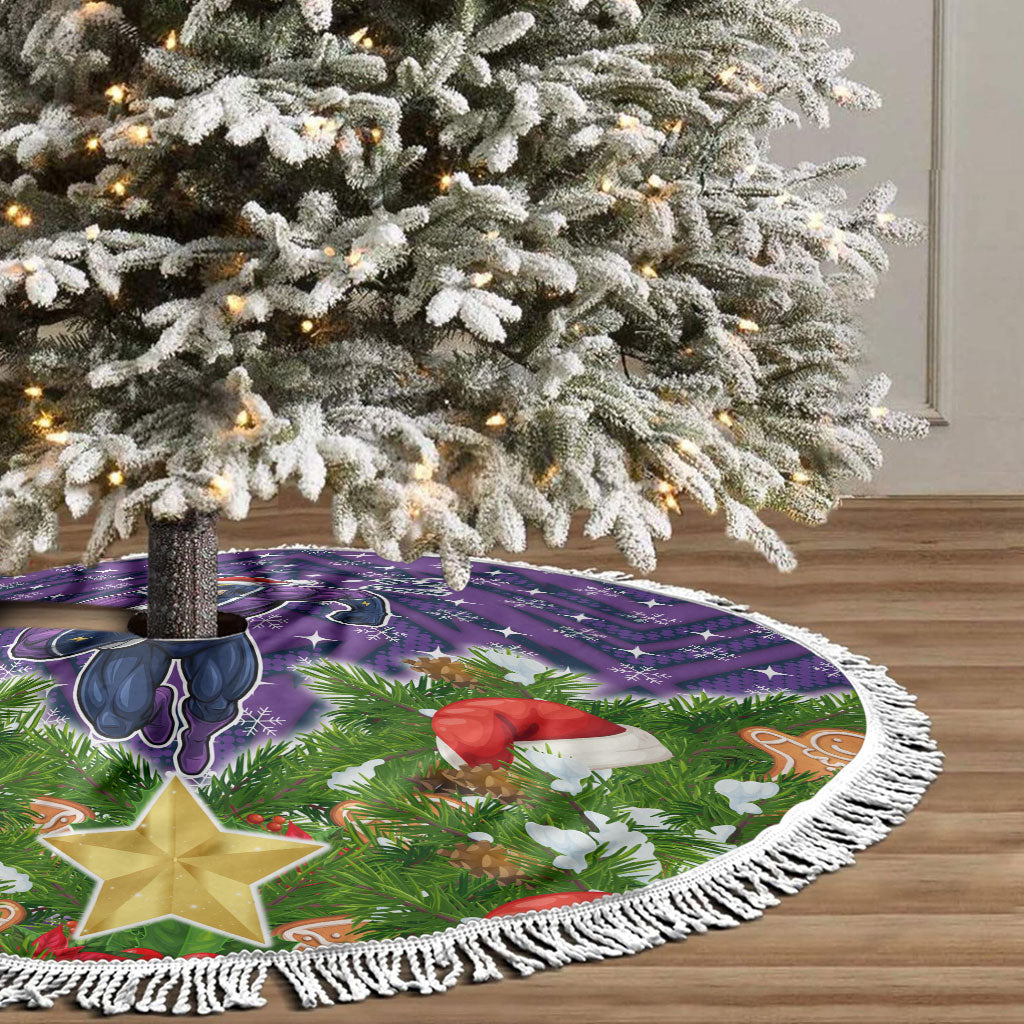 Melbourne Storm Rugby Christmas Tree Skirt Santa Rugby Mascot - Pine Wreath Festive