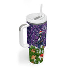 Personalised Melbourne Storm Rugby Christmas Tumbler With Handle Santa Rugby Mascot - Pine Wreath Festive
