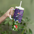 Personalised Melbourne Storm Rugby Christmas Tumbler With Handle Santa Rugby Mascot - Pine Wreath Festive