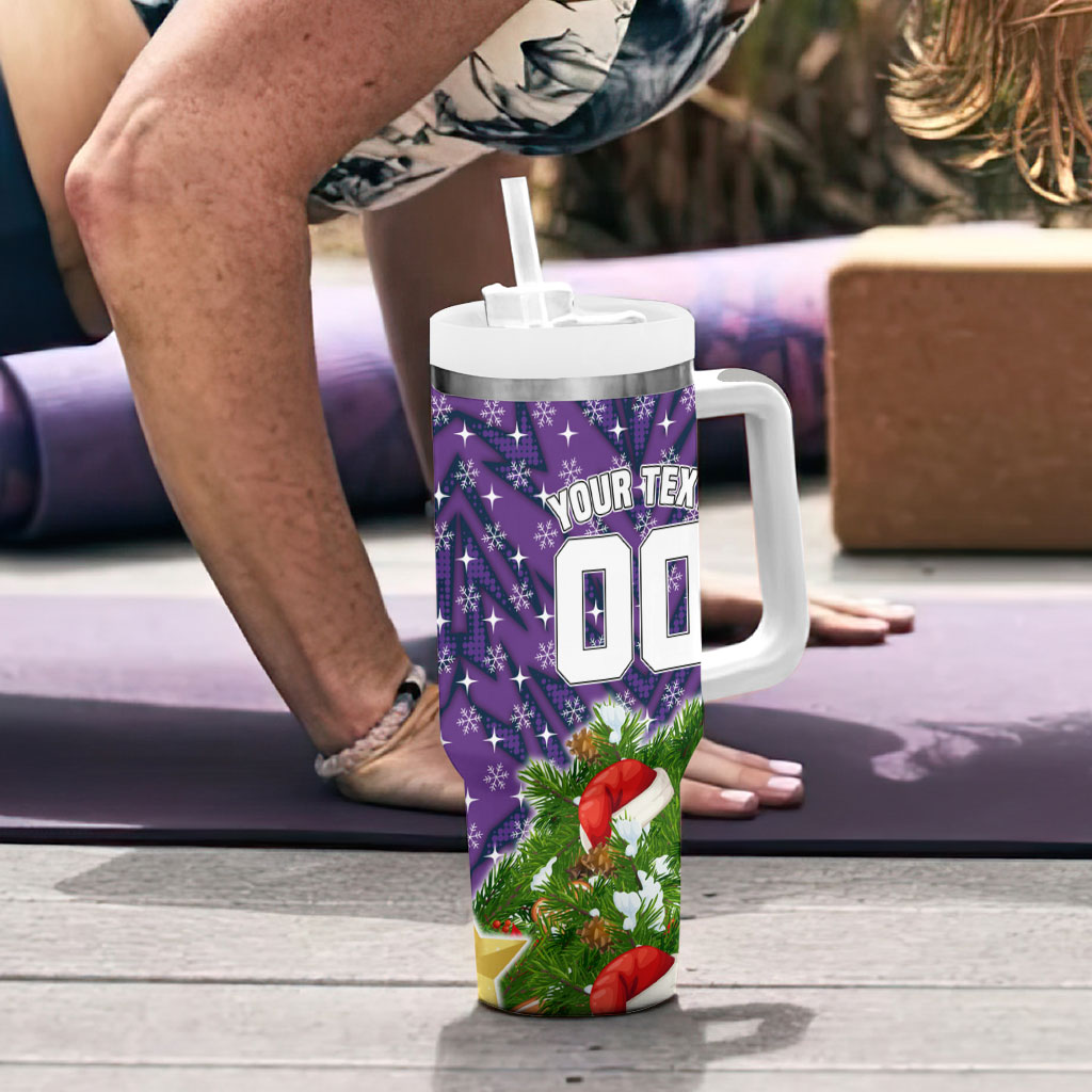 Personalised Melbourne Storm Rugby Christmas Tumbler With Handle Santa Rugby Mascot - Pine Wreath Festive