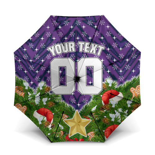 Personalised Melbourne Storm Rugby Christmas Umbrella Santa Rugby Mascot - Pine Wreath Festive