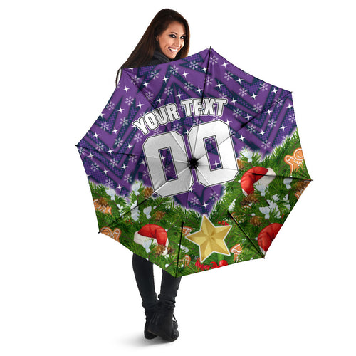 Personalised Melbourne Storm Rugby Christmas Umbrella Santa Rugby Mascot - Pine Wreath Festive