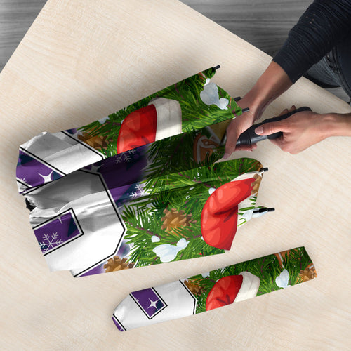 Personalised Melbourne Storm Rugby Christmas Umbrella Santa Rugby Mascot - Pine Wreath Festive