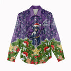 Personalised Melbourne Storm Rugby Christmas Women Casual Shirt Santa Rugby Mascot - Pine Wreath Festive