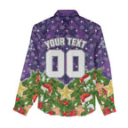 Personalised Melbourne Storm Rugby Christmas Women Casual Shirt Santa Rugby Mascot - Pine Wreath Festive