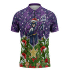 Personalised Melbourne Storm Rugby Christmas Zipper Polo Shirt Santa Rugby Mascot - Pine Wreath Festive