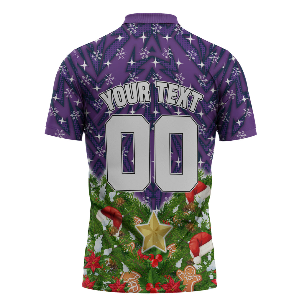 Personalised Melbourne Storm Rugby Christmas Zipper Polo Shirt Santa Rugby Mascot - Pine Wreath Festive