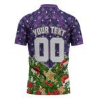 Personalised Melbourne Storm Rugby Christmas Zipper Polo Shirt Santa Rugby Mascot - Pine Wreath Festive
