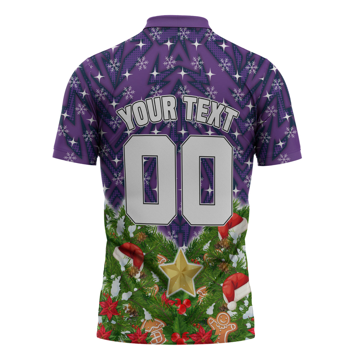 Personalised Melbourne Storm Rugby Christmas Zipper Polo Shirt Santa Rugby Mascot - Pine Wreath Festive